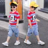 Clothing Sets 2023 Summer Baby Boys Clothes Suit Stripe Cotton T shirt Jeans Pant 2PCS Set Infant born 3 4 5 6 7 8 9 10 11 12 Yrs 230626