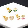 Stud Earrings Shining Zircon Flower Fashion Simple Delicate Heart Cherry For Women Girls Jewelry Gift