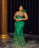 ASO EBI GREEN MERMAID PROMドレスレースビーズビーズフォーマルパーティーセカンドレセプションブライドメイドの婚約ガウンドレスローブDE SOIREE ZJ639 407