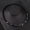 Choker Fashion 8mm Smooth Natural Stone Faces Hematite Lave Rock Beaded Necklaces Stainless Steel Clasp Men Chokers Women Fine Jewelry