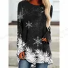 Dames T Shirts Kerst Shirt Sneeuwvlok 3d Print T-shirts Vrouwen Mode T-shirt Lange Mouw Tops Tees Grafische Oversized O-hals