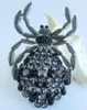 Broches 4.33 "Style Vintage Noir Gris Strass Cristal Araignée Broche Pendentif EE04792C2