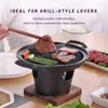 BBQ Grills TEENRA Mini BBQ Grill Japanese Alcohol Stove Home Smokeless Barbecue Grill Outdoor BBQ Plate Roasting Meat Tools 230626