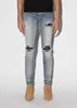 Mäns jeans designer designer split denim byxor mens smala fit casual hip hop -knappbyxa pant män elastiska kvinnors hål smala lila jean true 6avr