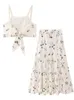 Zweiteiliges Kleid Blumenstickerei Rock Outfits für Frauen Sommer Spaghettiträger ärmelloses Tanktop Damenanzug Aline Damen Röcke Sets 230627