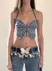 Dames T-shirt Rapcopter y2k Butterfly Jeans Crop Top Backless Strap Camis Sexy Blue Cute Party Sweats Women Beach Holiday Mini Vest Summer Tee J230627