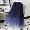 Spódnice vintage plisowane gradient jasnoniebieska długa spódnica dla kobiet letnia elastyczna wysoka talia A-line koreańskie designerskie odzież uliczna