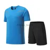 Erkek Eşofman 2 Parça Erkek Takım Elbise Kısa Kollu TShirt Pantolon Yaz Koşu Giyim Mavi Gömlek Siyah Şort 2 in 1 Spor x0627