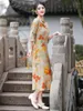 Abbigliamento etnico Miglioramento cinese Sexy Qipao stampato floreale Moda Vintage Donna Ragazze Abito cheongsam manica a sette punti