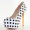 Geklede Schoenen GOOFLORON Hoge hakken Dames Modieus Zwart-wit Polka Dot Doek 16 Cm Hoge Hak Grote Maat