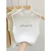 Women's T-Shirt Hollow Out Gauze Tank Top Turtleneck Elegant Sleeveless Design Slim Camis Knitting Solid Chic Corset Summer Women's Tube Top J230627