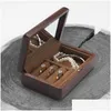 宝石箱は木製の木製パッキングケースポータブルウェディングリングネックレスブレスレットオーガナイザー女性男性を表示します。