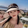 Hats Summer Sun Visor Hat for Girls with Cute Bowknot Prosty solidny, pusty dzieci Travel Beach UV Ochrona przed nowoczesnymi czapkami