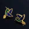 Stud Earrings Malachite Hummingbird Cartoon Animal 18K Gold Plating