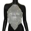 Kvinnors t-shirt festivalqueen sexig halter strass gröda toppar kvinnor lågklipp justerbar metallkedja rygglös camisole beskuren topp J230627