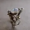 Cluster Ringe Vintage Tibetischer Mondstein Großer Heilkristall für Frauen Boho Antiker Ring Feiner Schmuck Mädchen Damen Geschenke