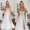 Vintage A Line -jurken voor bruid sweetheart pailletten kanten appliques trouwjurk sweep trein dij spleet lange designer bruidsjurken