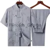 Survêtements pour hommes Classique Hommes Broderie Wushu Vêtements Vintage À Manches Courtes Taichi Uniforme D'été Coton Mâle Tang Costume Causal Dragon Chemise 3XL x0627