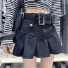 Skirts Summer 2023 Spring Black Denim Pleated Women Slimming Sweet Spicy High Waist A- Line Mini Student Jean