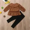 Clothing Sets Autumn Girl Clothes Set 2Pcs 1 6T Toddler Kid Baby Ruffle Pleated T shirt Top Blouse Skinny Legging Panties Pants Outfit 230626