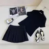 Two Piece Dress Designer Summer New Celebrity Style Hot Diamond Knitted Short Sleeves with 100 Pleated Half Skirt Age Reducing Casual Set MEWV