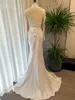 2023 Mermaid Wedding Dresses African High Neck Lace Appliques Satin Sash Long Sleeves Sweep Train Vestidos De Novia Bridal Gowns Real Image Button Back