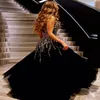 2023 ASO EBI Black Mermaid Prom Dress Pärled Crystals Evening Formal Party Second Reception Birthday Bridesmaid Engagement Gowns Dresses Robe de Soiree ZJ635