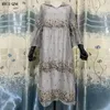 Letnia sukienka siatkowa Kwiat haftowa vneck flare rękaw sukienki kobiety duże huśtawka patchwork plisowane sukienki plus size 4xl 220526