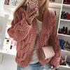 Femmes tricots tresse à manches longues femmes Cardigan automne hiver couleur unie point ouvert pull manteau vêtements d'extérieur