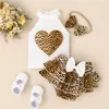 Clothing Sets born Infant Baby Girls White Sleeveless Ribbed Tops and Leopard Print PP Shorts Headband Summer Outfits 230626