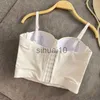 Women's T-Shirt Spaghetti Strap Sexy Tanks Camis for Women Solid Colours Leather Pu Femme Croset Crop Tops with Built In Bras Chic Tank Camisole J230627