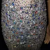 Stage Wear Sexy Mesh See-through Trailing Dress Brillant Strass Perspective Long Prom Party Catwalk Célébration Costume
