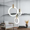 Lustres WOODSMAN Moderne 1 tête 3 têtes Led Lustre En Bois Acrylique Anneau Pour Salon Chambre LOFT Lumières Suspendues Décoratives