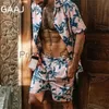 Herrspårar Gaaj Brand Polynesian Shirt Man Hawaiian Floral Beach Leopard Tvådelar Set Short Sleeve DrawString Shorts Suits Outfit Male X0627