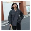 Blouses pour femmes printemps femmes asymétrique grande taille gris foncé Blouse femme revers à manches longues coupe ample chemise dame mode marée automne hauts