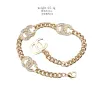 Luxury Design Bangles Brand Letter Bracelet Chain Famous Women 18K Gold Plated Crysatl Rhinestone Pearl Wristband Link Chain Couple