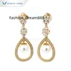 Tianyu gems 10k yellow gold 7.0mm round pearl with def vvs1 moissanite diamond jewelry earrings for women daily wear