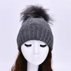 Boinas MAOMAOFUR Inverno Verdadeiro Pêlo De Guaxinim Chapéu Feminino Feminino De Lã Malha Boné Com Grande Fofo Pompom Gorro