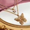 Naszyjniki wisiorek płaski Złoty pusty naszyjnik motylowy dla kobiet wielowarstwowy łańcuch obojczyka z noryzacją dla zwierząt biżuteria boho biżuteria