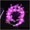 Christmas Toy Supplies Luminous Led Feather Wreath Angel Fairy Headband With Flash Colorf Lights Hair Band Wedding Birthday Party Dh7Rb