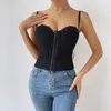 T-Shirt Femme Sexy Broderie Dentelle Femmes Camis Tops Femmes Corset Bralette Cami Boutons Avant Crop Mignon Gilet Élégant Français Chic Party Clubwear J0627