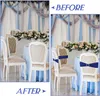 Couchons 10 / 50pcs Chaise Sashes With Bows Cover pour les accessoires de mariage Déco nœud bleu extérieur Banquet d'anniversaire de fiançailles