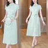 Etnische Kleding 2023 Zomer Chinese Stijl Vrouwen Retro Verbeterde Cheongsam Stand Kraag Korte Mouwen Afslanken Dagelijkse Elegante Qipao Jurk