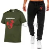 Men's Tracksuits 2020 New Summer Men's short sleeve Abarth Car printing High Quality Cotton Crew neck Casual Men's TShirtPants Suit 2Pcs x0627