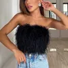 Women's T-Shirt Womens Sexy Feather Crop Top Solid Color Fluffy Skin-touch Sleeveless Off Shoulder Mini Lady Camisole Night Party Clothes J0627