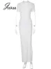 Abiti casual Joskaa bianco scollo a V manica corta aderente donna sexy spacco alto maxi moda streetwear autunno festa clubwear 23425