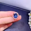 Cluster-Ringe, feiner Schmuck, 925er Sterlingsilber, eingelegt mit natürlichem Edelstein, exquisiter dunkelblauer Topas für Damen, verstellbare Ringunterstützung