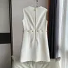 Fashion European 2024S Brand Sleeveless New Square Neck Waist Button Design Mini Dress