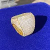 Cluster Rings Bubble Letter Iced Out Ring for Men Real Gold Plated Prong Sätt Copper Cz Stones Hip Hop Fashion Jewelry Trend 230620