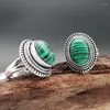 Bröllopsringar Style Inlays Watermelon Green Peacock Rng Europe och USA 925 Ancient Silver Natural Stone Ringrestoring